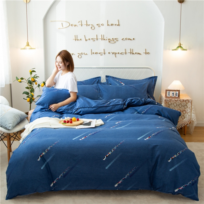 91家纺网 家纺一手货源 找家纺 鑫缘2025新款印花植物羊绒加厚磨毛四件套1.2米学生三件套 流星雨