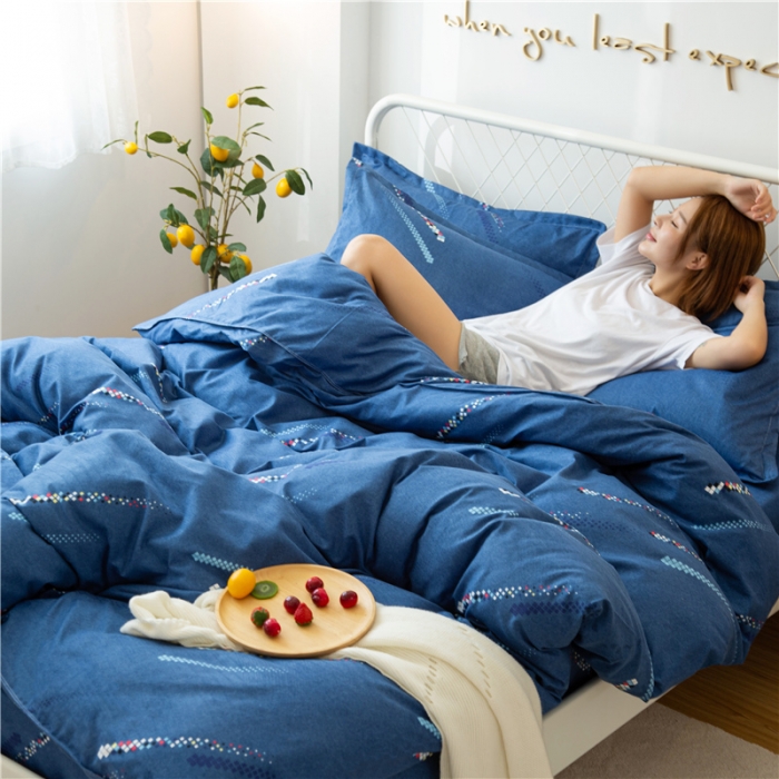 91家纺网 家纺一手货源 找家纺 鑫缘2025新款印花植物羊绒加厚磨毛四件套1.2米学生三件套 流星雨