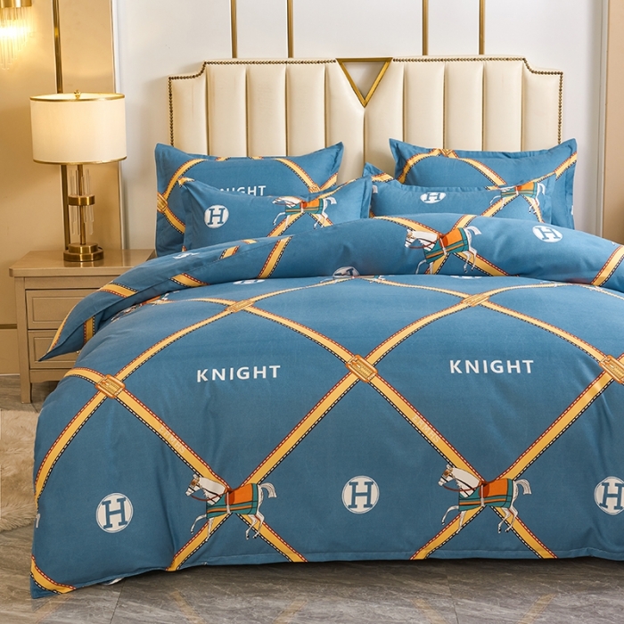 91家纺网 家纺一手货源 找家纺 鑫缘2025新款印花植物羊绒加厚磨毛四件套1.2米学生三件套 马到成功