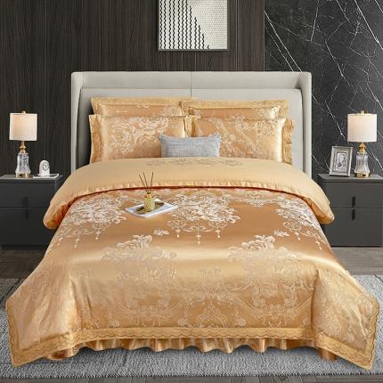 91家纺网 家纺一手货源 找家纺 （总）福丽莱家纺  2023新款贡缎提花床裙四件套（夹棉）