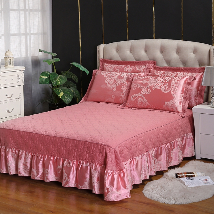 91家纺网 家纺一手货源 找家纺 （总）福丽莱家纺  2023新款贡缎提花床裙四件套（夹棉）