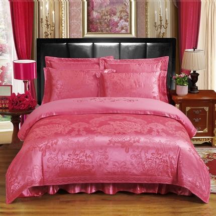 91家纺网 家纺一手货源 找家纺 福丽莱家纺  2023新款贡缎提花床裙四件套（夹棉）朵朵花语-砖红