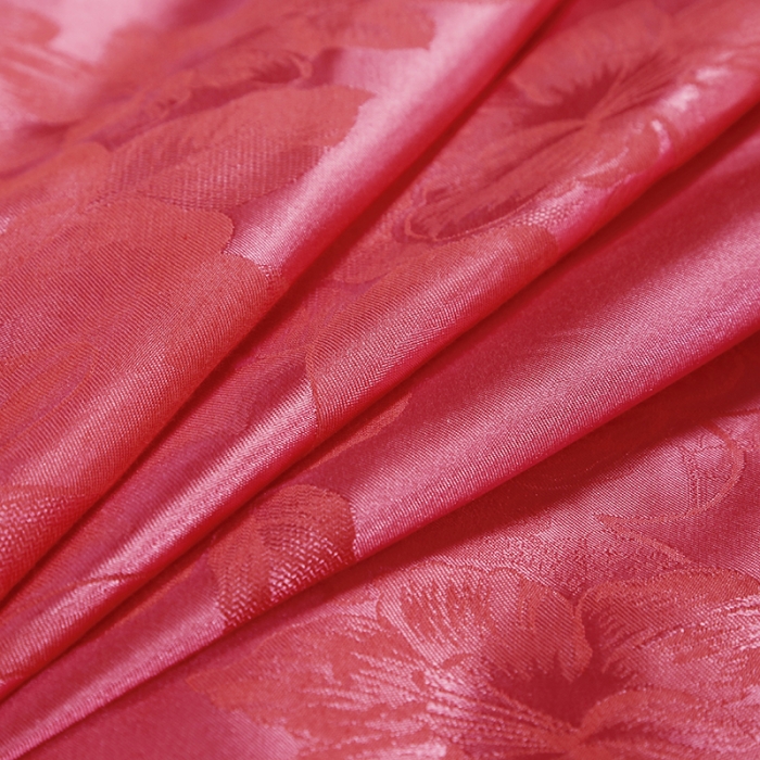 91家纺网 家纺一手货源 找家纺 福丽莱家纺  2023新款贡缎提花床裙四件套（夹棉）朵朵花语-砖红