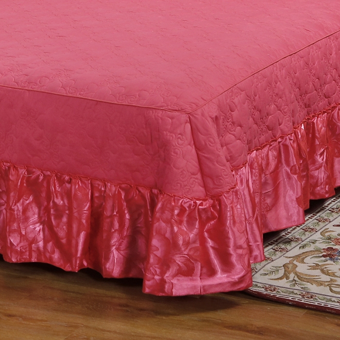 91家纺网 家纺一手货源 找家纺 福丽莱家纺  2023新款贡缎提花床裙四件套（夹棉）朵朵花语-砖红