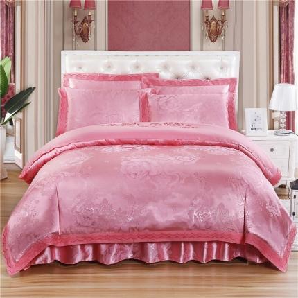 福丽莱家纺  2023新款贡缎提花床裙四件套（夹棉）花团锦簇-粉玉