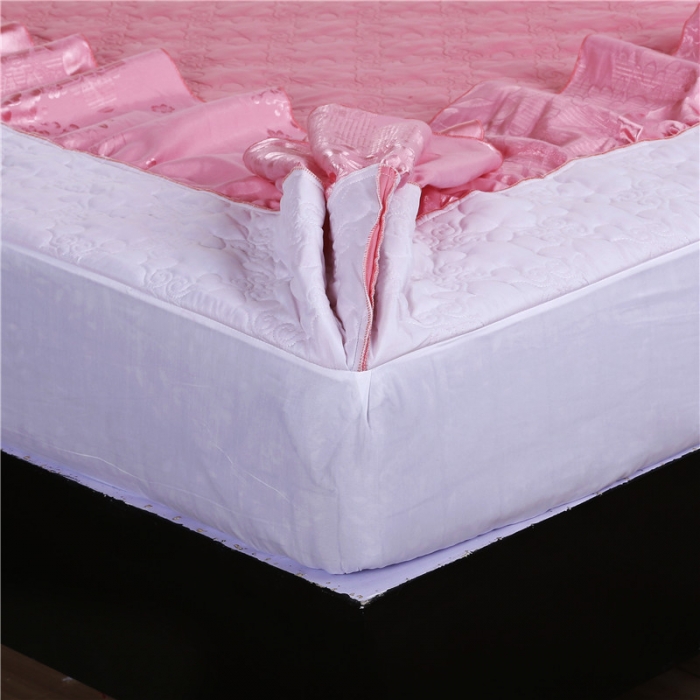 91家纺网 家纺一手货源 找家纺 福丽莱家纺  2023新款贡缎提花床裙四件套（夹棉）花团锦簇-粉玉