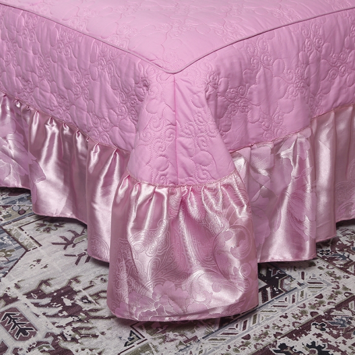 91家纺网 家纺一手货源 找家纺 福丽莱家纺  2023新款贡缎提花床裙四件套（夹棉）花香情缘-粉