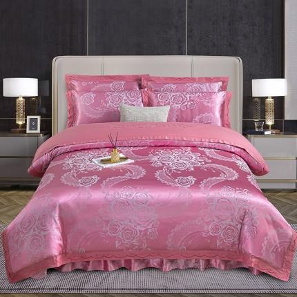 福丽莱家纺  2023新款贡缎提花床裙四件套（夹棉）花逸芳心-豆沙