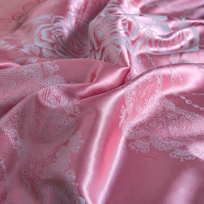 91家纺网 家纺一手货源 找家纺 福丽莱家纺  2023新款贡缎提花床裙四件套（夹棉）花逸芳心-豆沙