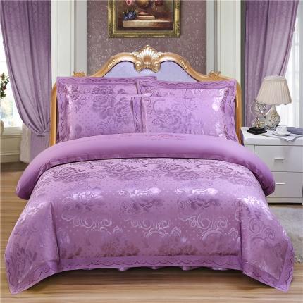 91家纺网 家纺一手货源 找家纺 福丽莱家纺  2023新款贡缎提花床裙四件套（夹棉）花资风韵-浅紫