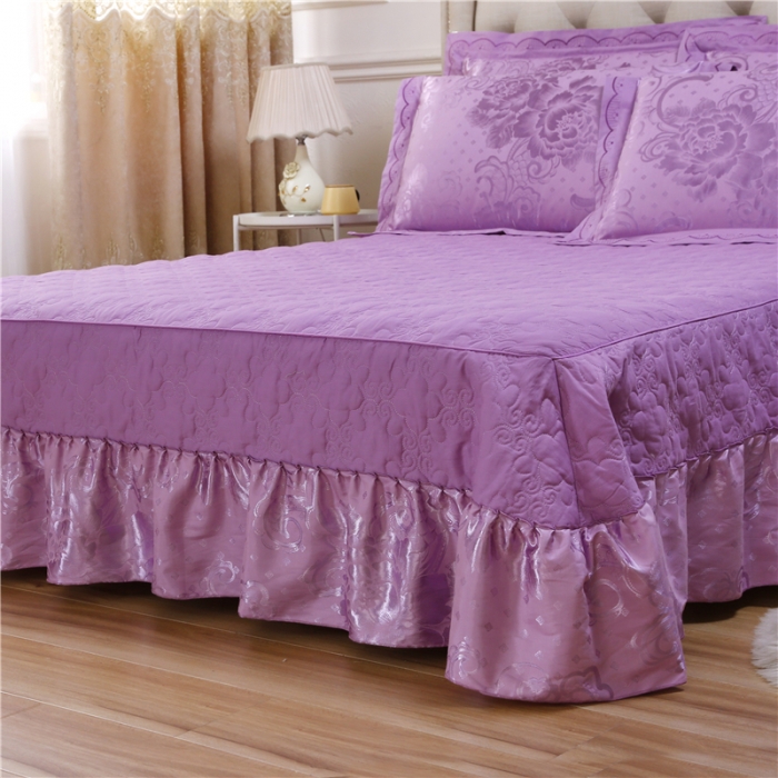 91家纺网 家纺一手货源 找家纺 福丽莱家纺  2023新款贡缎提花床裙四件套（夹棉）花资风韵-浅紫