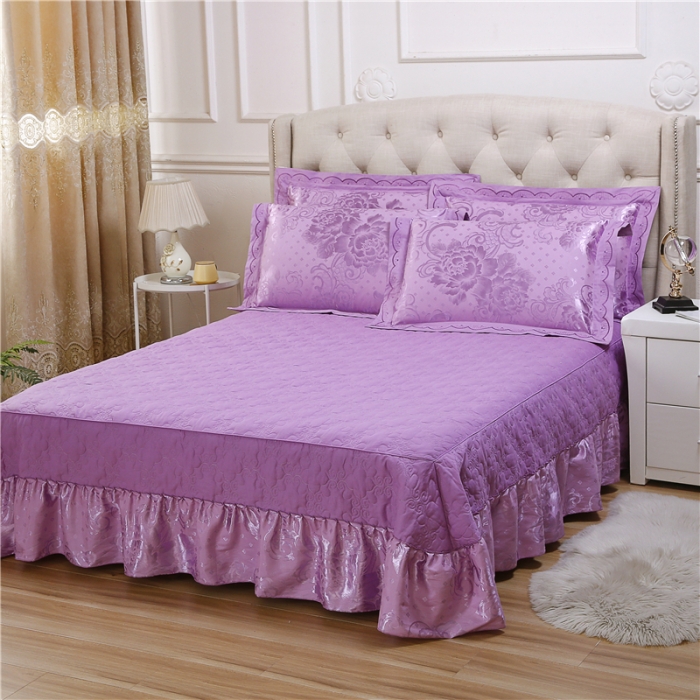 91家纺网 家纺一手货源 找家纺 福丽莱家纺  2023新款贡缎提花床裙四件套（夹棉）花资风韵-浅紫