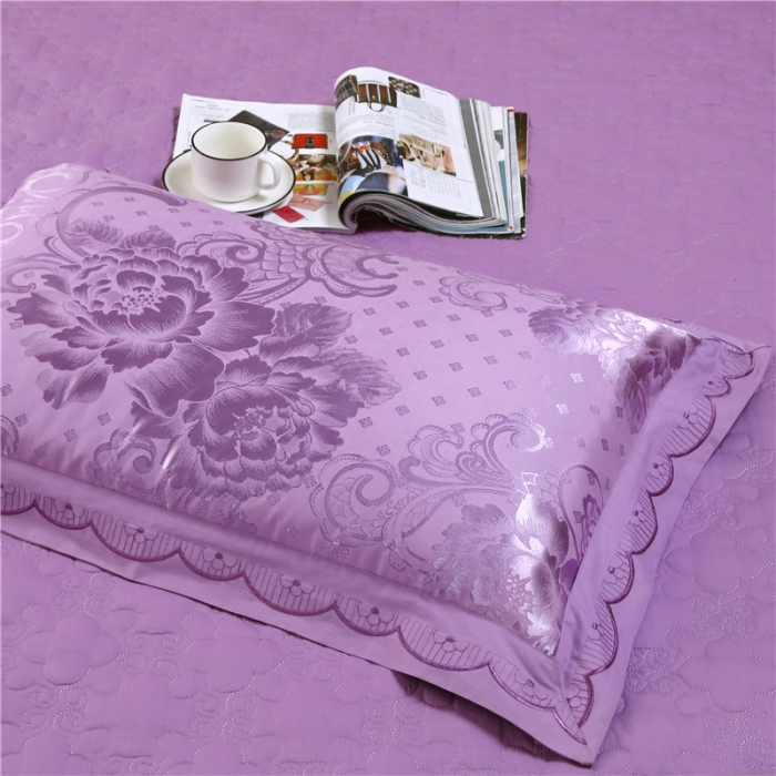 91家纺网 家纺一手货源 找家纺 福丽莱家纺  2023新款贡缎提花床裙四件套（夹棉）花资风韵-浅紫