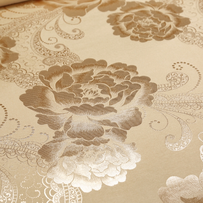 91家纺网 家纺一手货源 找家纺 福丽莱家纺  2023新款贡缎提花床裙四件套（夹棉）静待花开-金色