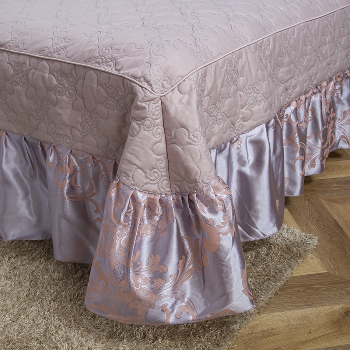 91家纺网 家纺一手货源 找家纺 福丽莱家纺  2023新款贡缎提花床裙四件套（夹棉）克里斯娜-银灰