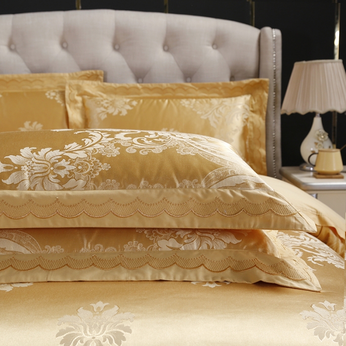 91家纺网 家纺一手货源 找家纺 福丽莱家纺  2023新款贡缎提花床裙四件套（夹棉）克罗丽莎-金色