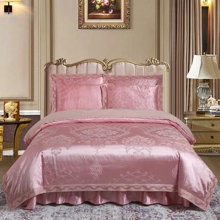 91家纺网 家纺一手货源 找家纺 福丽莱家纺  2023新款贡缎提花床裙四件套（夹棉）琳尚-珊瑚粉