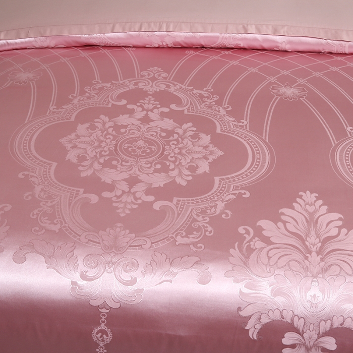 91家纺网 家纺一手货源 找家纺 福丽莱家纺  2023新款贡缎提花床裙四件套（夹棉）琳尚-珊瑚粉