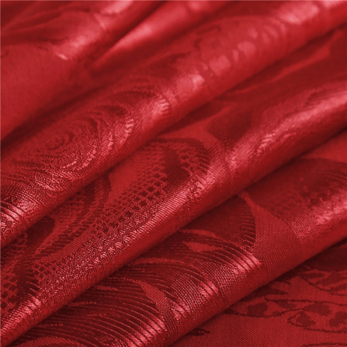 91家纺网 家纺一手货源 找家纺 福丽莱家纺  2023新款贡缎提花床裙四件套（夹棉）玫瑰风情-大红