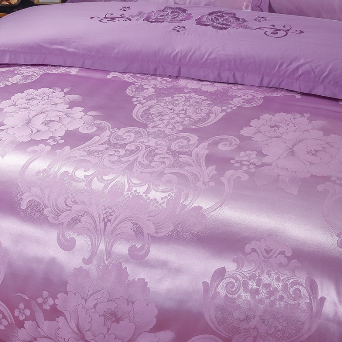 91家纺网 家纺一手货源 找家纺 福丽莱家纺  2023新款贡缎提花床裙四件套（夹棉）密语-雪青