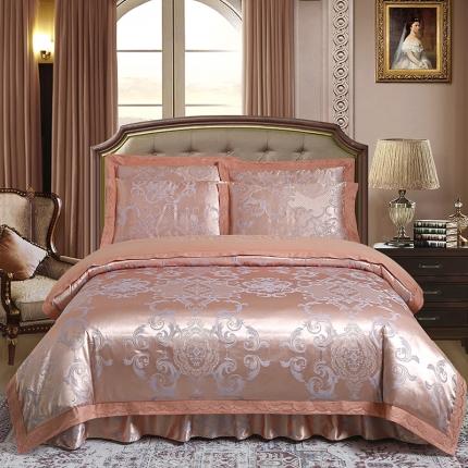 91家纺网 家纺一手货源 找家纺 福丽莱家纺  2023新款贡缎提花床裙四件套（夹棉）摩歌娜-香槟紫