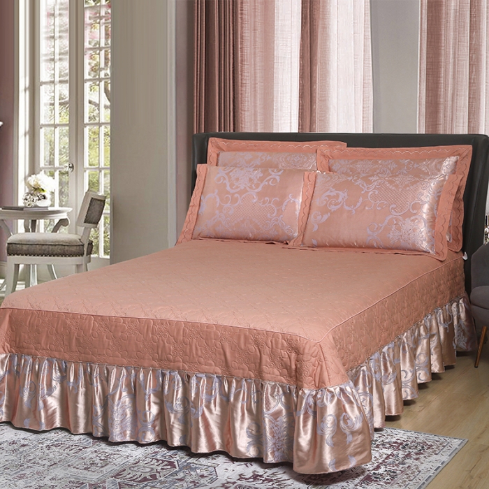 91家纺网 家纺一手货源 找家纺 福丽莱家纺  2023新款贡缎提花床裙四件套（夹棉）摩歌娜-香槟紫