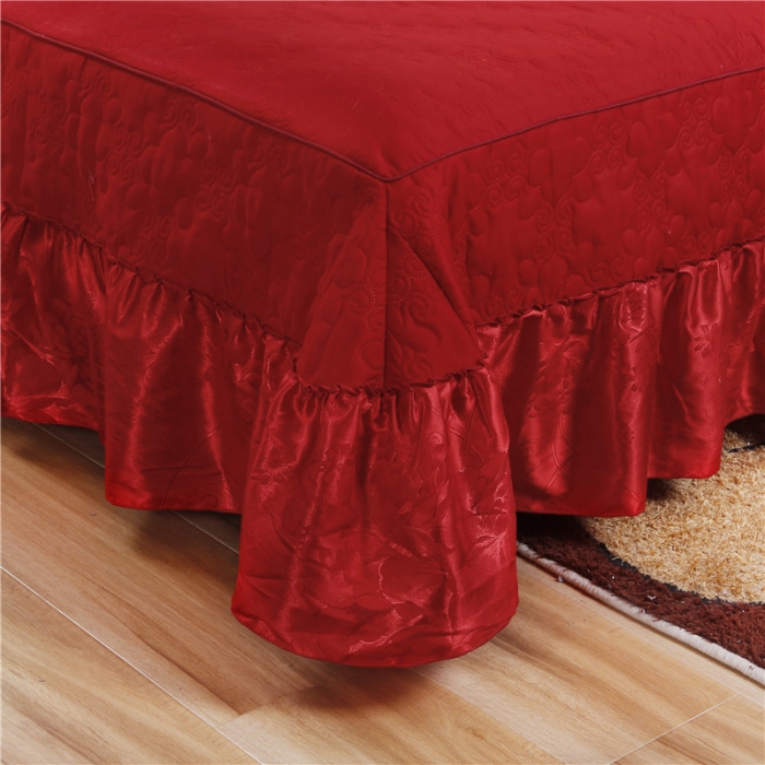 91家纺网 家纺一手货源 找家纺 福丽莱家纺  2023新款贡缎提花床裙四件套（夹棉）暖心芳妍-大红