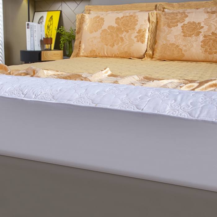 91家纺网 家纺一手货源 找家纺 福丽莱家纺  2023新款贡缎提花床裙四件套（夹棉）千娇百媚-金色