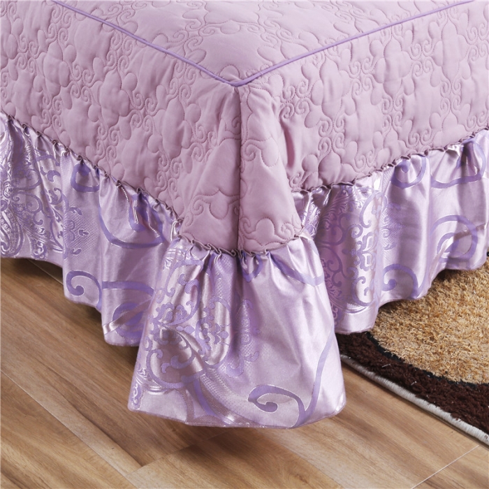 91家纺网 家纺一手货源 找家纺 福丽莱家纺  2023新款贡缎提花床裙四件套（夹棉）浅芳菲-粉紫