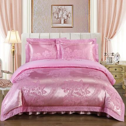 91家纺网 家纺一手货源 找家纺 福丽莱家纺  2023新款贡缎提花床裙四件套（夹棉）乔安迪-粉