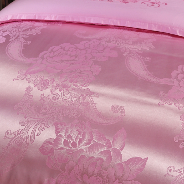 91家纺网 家纺一手货源 找家纺 福丽莱家纺  2023新款贡缎提花床裙四件套（夹棉）乔安迪-粉