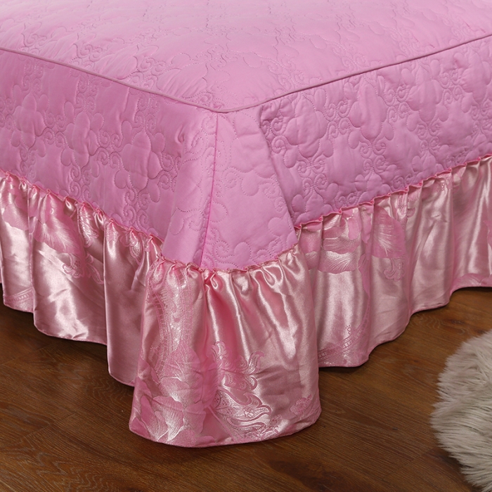 91家纺网 家纺一手货源 找家纺 福丽莱家纺  2023新款贡缎提花床裙四件套（夹棉）乔安迪-粉