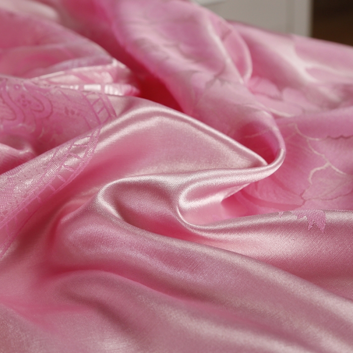 91家纺网 家纺一手货源 找家纺 福丽莱家纺  2023新款贡缎提花床裙四件套（夹棉）乔安迪-粉