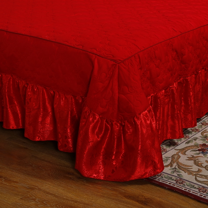 91家纺网 家纺一手货源 找家纺 福丽莱家纺  2023新款贡缎提花床裙四件套（夹棉）喜瑞祥和-大红