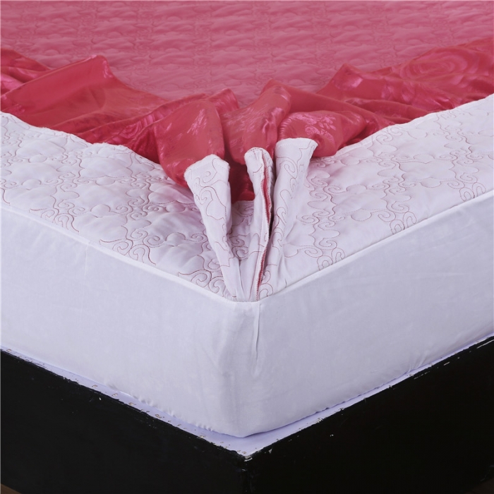 91家纺网 家纺一手货源 找家纺 福丽莱家纺  2023新款贡缎提花床裙四件套（夹棉）喜上眉梢-砖红