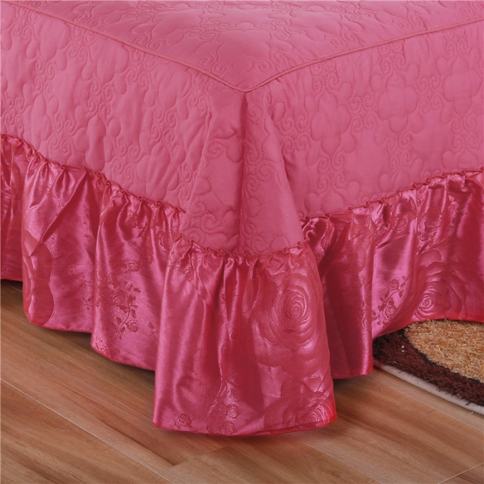 91家纺网 家纺一手货源 找家纺 福丽莱家纺  2023新款贡缎提花床裙四件套（夹棉）喜上眉梢-砖红