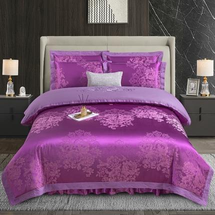 91家纺网 家纺一手货源 找家纺 福丽莱家纺  2023新款贡缎提花床裙四件套（夹棉）幽香-紫罗兰