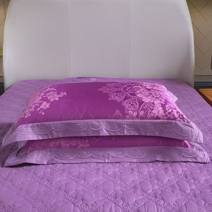 91家纺网 家纺一手货源 找家纺 福丽莱家纺  2023新款贡缎提花床裙四件套（夹棉）幽香-紫罗兰