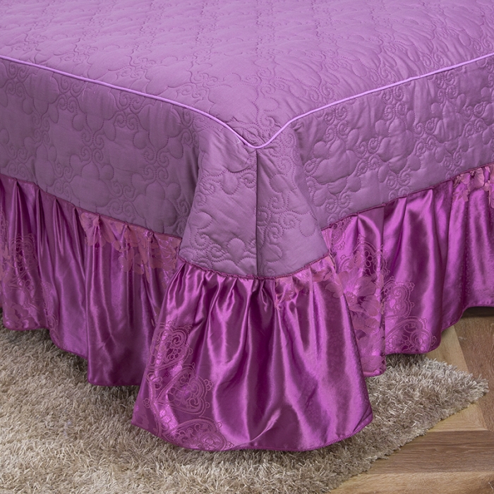 91家纺网 家纺一手货源 找家纺 福丽莱家纺  2023新款贡缎提花床裙四件套（夹棉）幽香-紫罗兰