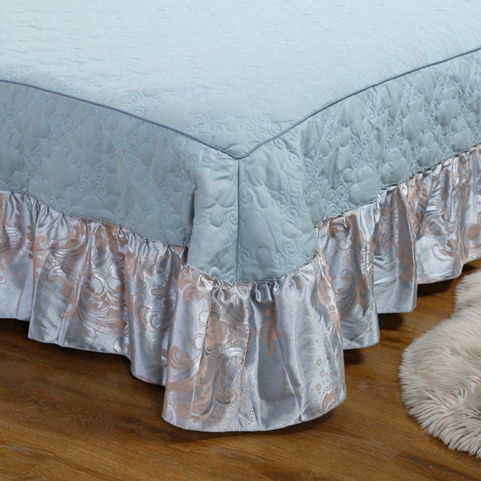 91家纺网 家纺一手货源 找家纺 福丽莱家纺  2023新款贡缎提花床裙四件套（夹棉）悦动旋律-杏兰