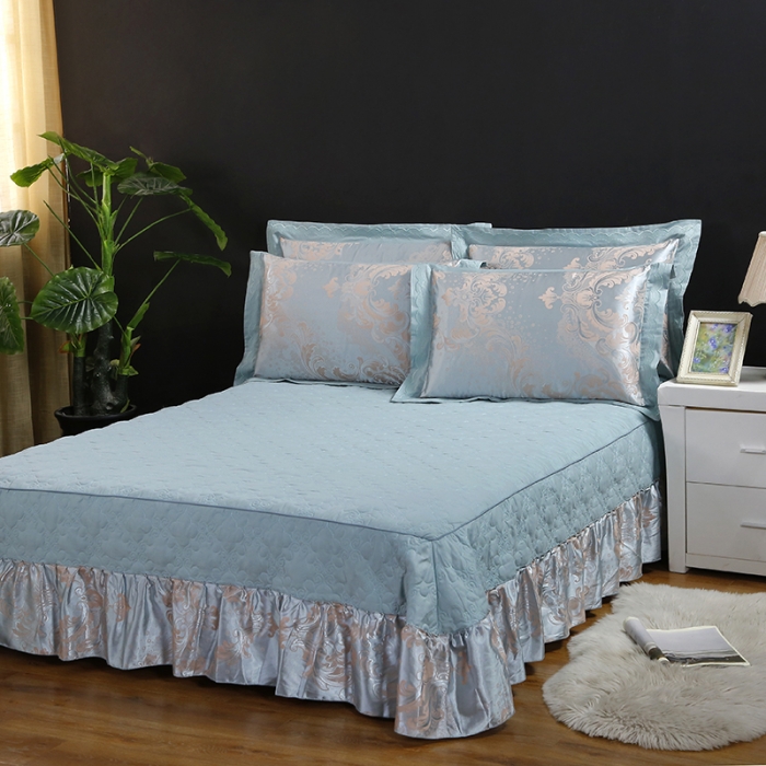 91家纺网 家纺一手货源 找家纺 福丽莱家纺  2023新款贡缎提花床裙四件套（夹棉）悦动旋律-杏兰