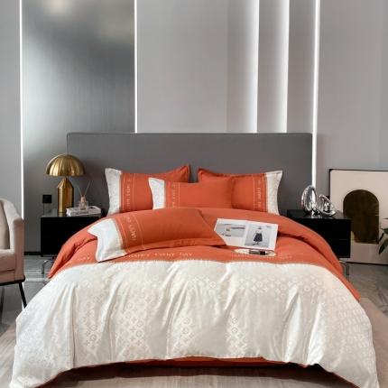 91家纺网 家纺一手货源 找家纺 苏源家居 2023新款四季主推水洗棉绣花织带提花四件套外贸柏林系列 柏林艾玛橙