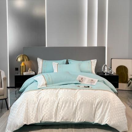 91家纺网 家纺一手货源 找家纺 苏源家居 2023新款四季主推水洗棉绣花织带提花四件套外贸柏林系列 柏林繁星兰