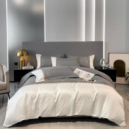 91家纺网 家纺一手货源 找家纺 苏源家居 2023新款四季主推水洗棉绣花织带提花四件套外贸柏林系列 柏林浅灰