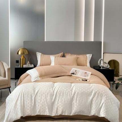 91家纺网 家纺一手货源 找家纺 苏源家居 2023新款四季主推水洗棉绣花织带提花四件套外贸柏林系列 柏林香槟金