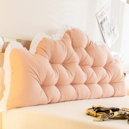 91家纺网 家纺一手货源 找家纺 碧尔 2025新款麦浪机械钉扣纯色床靠背枕 浅粉