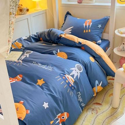 91家纺网 家纺一手货源 找家纺 菲梵家纺 新款学生宿舍单人全棉床单款床笠款三件套 快乐宇航员