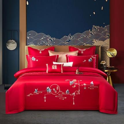 91家纺网 家纺一手货源 找家纺 （总）高大尚 2021新款60s长绒棉系列婚庆多件套百子添喜