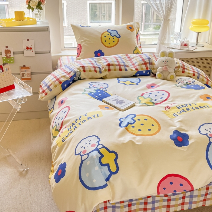 91家纺网 家纺一手货源 找家纺 蓝邻 2023新款学生季全棉三件套四件套-印花系列 果缤纷