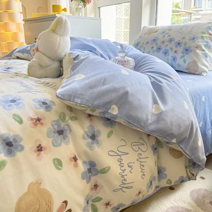 91家纺网 家纺一手货源 找家纺 蓝邻 2023新款学生季全棉三件套四件套-印花系列 蓝茵兔